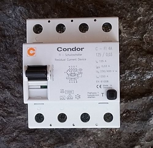 Condor Fehlerstrom-Schutzschalter 4pol 125A 0,03A